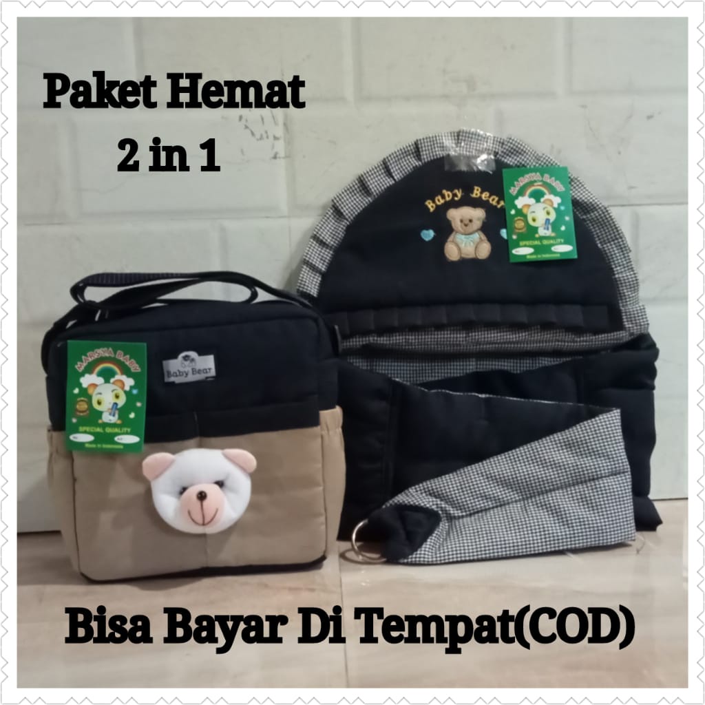 set perlengkapan bayi gendongan samping bordir dan tas bayi boneka beruang terlaris