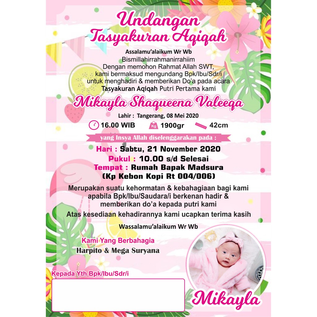 Undangan Aqiqah / undangan Syukuran / undangan Selapanan / undangan Tedak Siten / undangan 7 bulanan