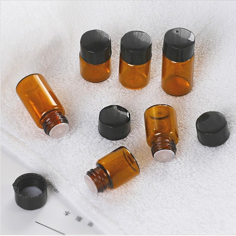 5pcs / Set Botol Kaca Amber Mini Kosong 1 / 2 / 3ml Portable Untuk Sampel Parfum / Kosmetik / Travel