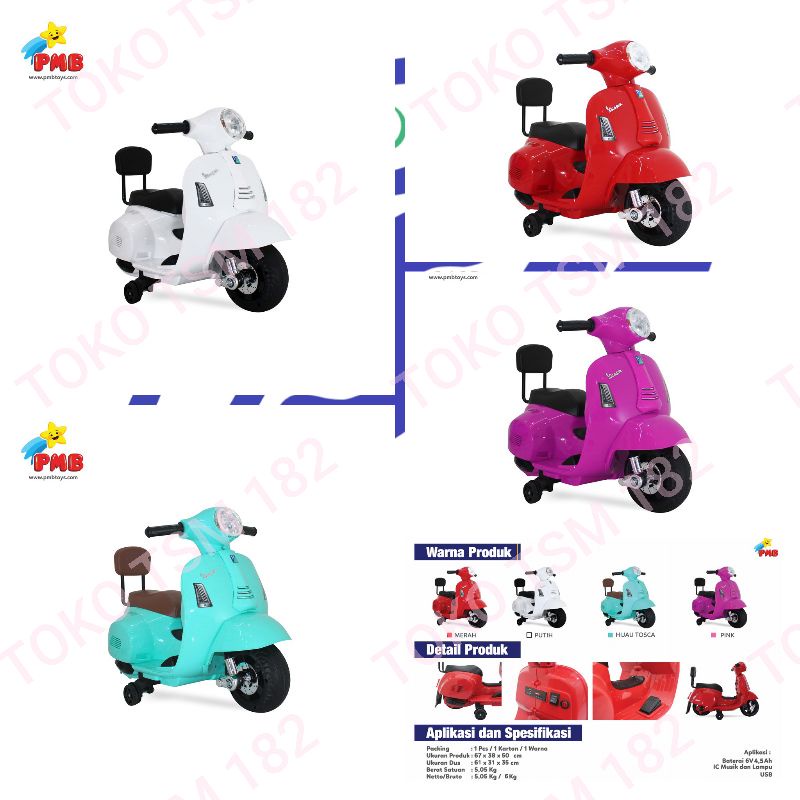 [TERBARU] MAINAN MOTOR AKI ANAK VESPA PIAGIO PMB M 788 MOTOKIDS NEW EDITION LICENSED