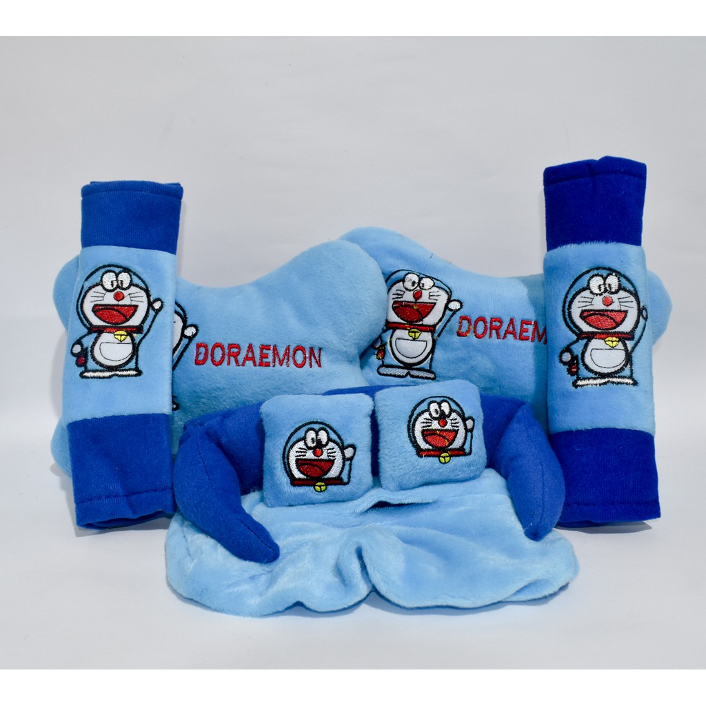 Bantal Mobil 3in1 DORAEMON Biru Carset Head rest Sandaran Kepala Leher 3 in 1 Dora emon Blue Colour