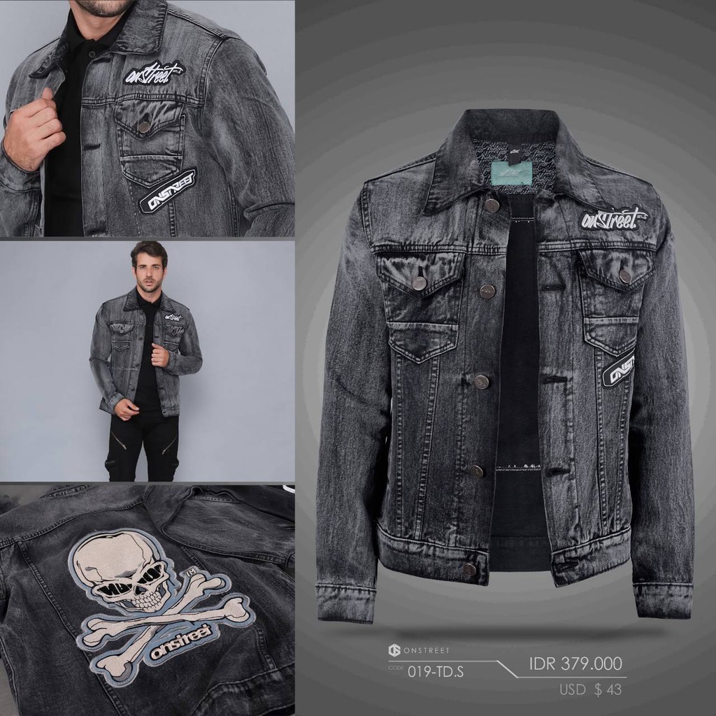 JAKET JEANS PRIA / JAKET TRUCKER DENIM SKULL ONSTREET (GUN METAL)