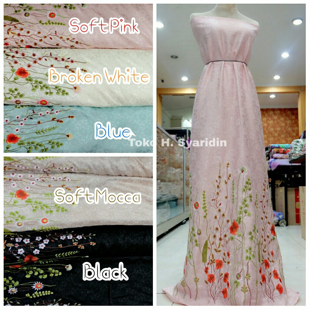 Bahan Jacquard motif Bordir Bunga Rambat / Kain Jaguard - design 4