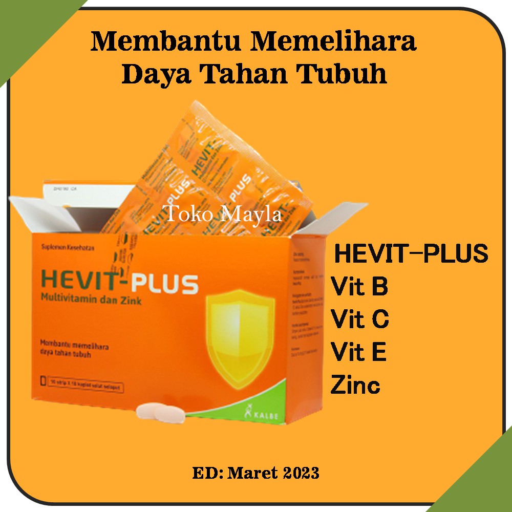 Hevit Plus - Vitamin C 500mg, Vitamin B, Vitamin E, Zinc | Bukan Becom Zet Bexicom Z Bionicom Zinc