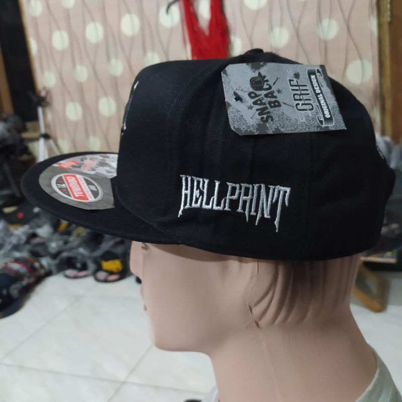 Topi Snapback metal distro pria Bordir Hellprint