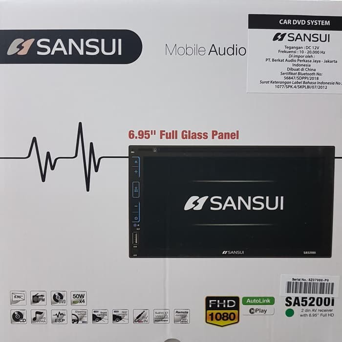 TV Tape Headunit Double Din MOBIL Sansui Glass Panel FULL HD (USB BISA PLAY MKV,MP4 RES 1080p)