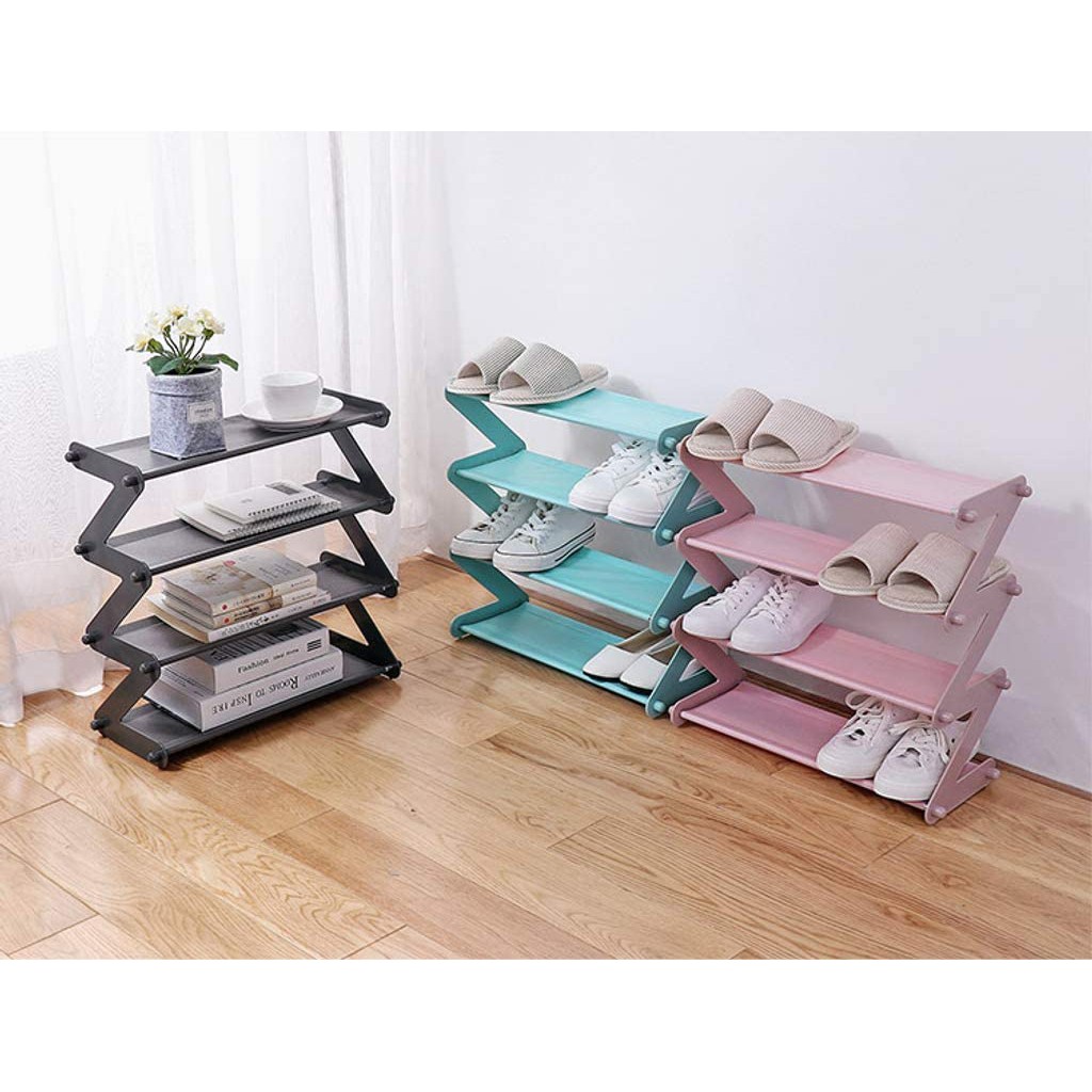 Rak Sepatu 4 Susun Shoe Rack Sandal Holder Mudah Bongkar Pasang Rak Buku Serbaguna Storage - Wh