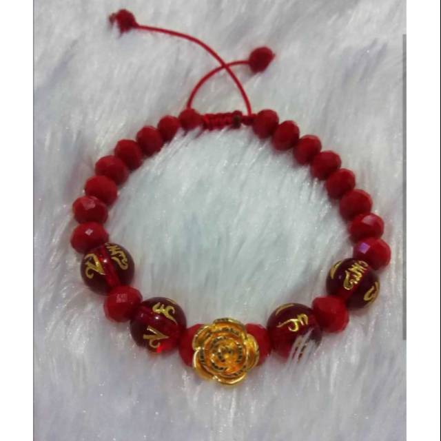 Gelang Batu Kristal Mawar Bunga Rose Emas Asli 24k Hongkong