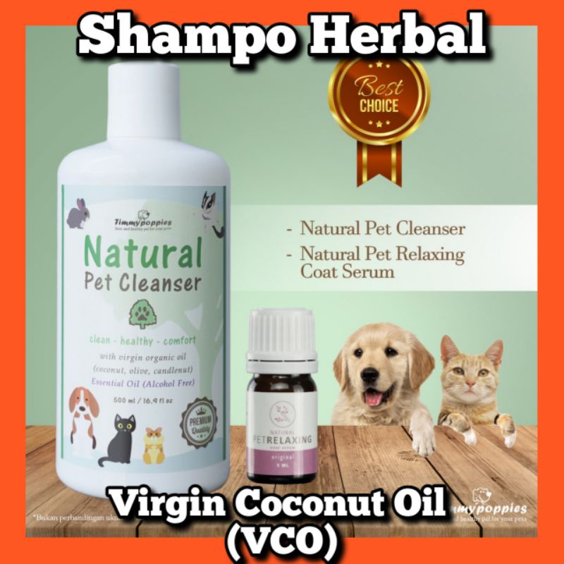 Shampoo herbal anjing kucing timmy poppies dari VCO virgin coconut oil natural