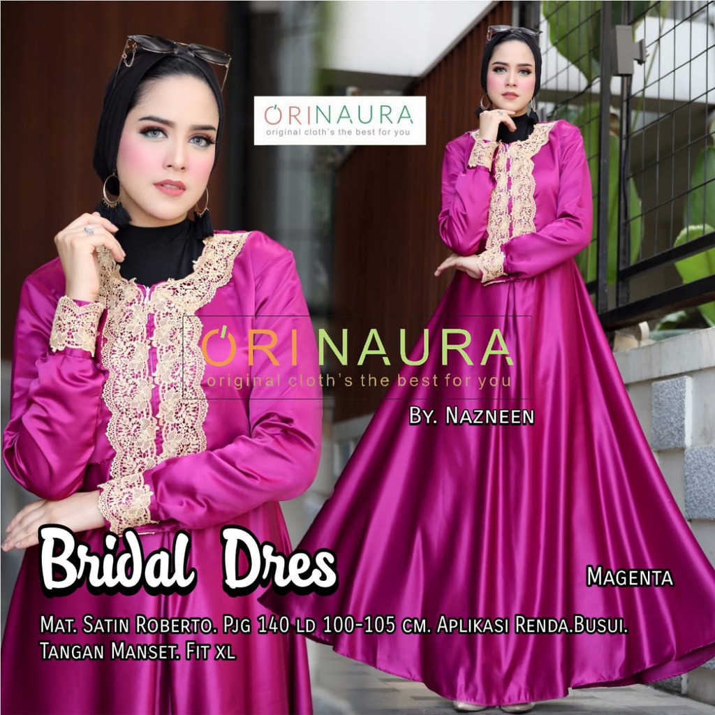 BRidal Dress, mat satin roberto, tangan manset , Fit XL