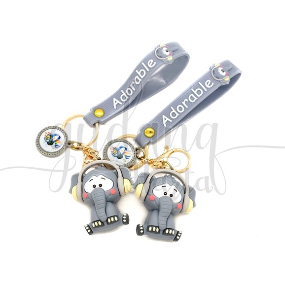 Gantungan Kunci Headset Elephent Keychain Gajah Abu Lucu GH 302231