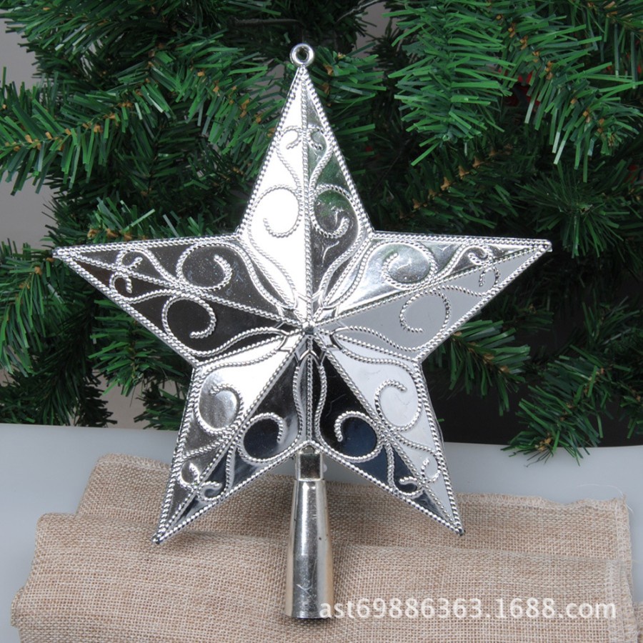 TSK 15 CM bintang top star ukir dekorasi ornamen pohon natal aksesoris