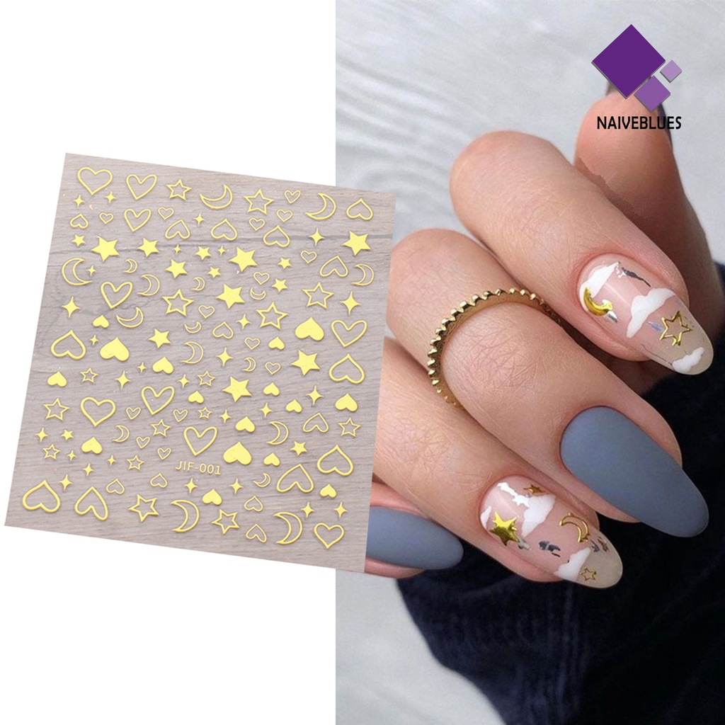 Naiveblue &gt; Stiker Kuku Motif Hati / Bintang / Bulan Untuk Dekorasi Nail Art / Manicure