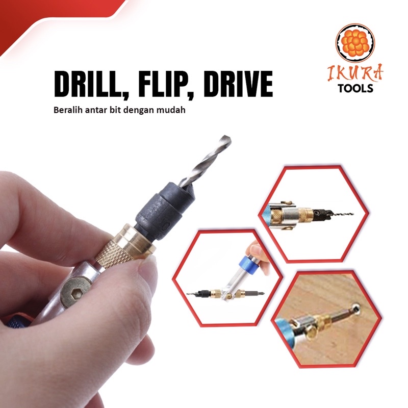 Mata Bor Obeng Bolak Balik Flip Mata Bor Countersink Kayu Drill bit Screwdriver set