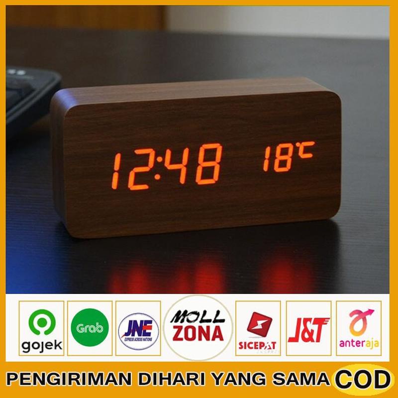 Jam Digital Dinding Plus Tanggal/Omega Star Jam Meja Kayu Alarm Led Wood Jam Meja Digital Motif & 12