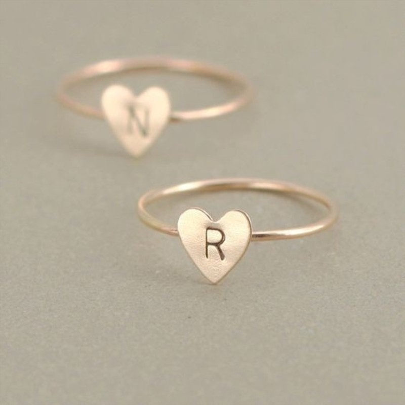 Cincin Wanita Adjustable Desain Hati Tulisan Huruf N-Z