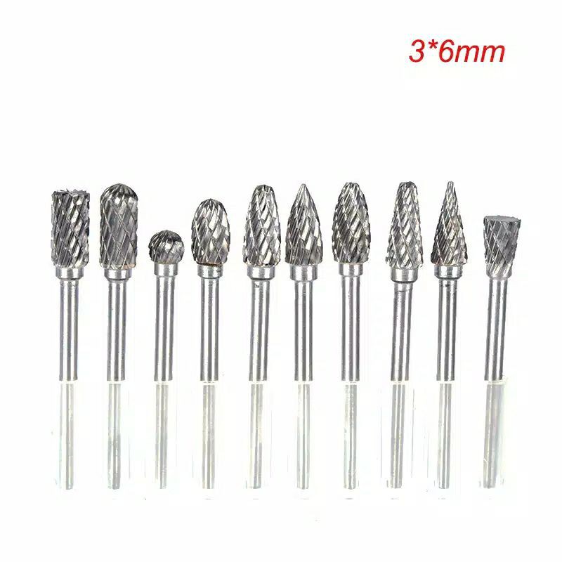 Set 10pcs Mata Tuner Cuner Ukir Besi Rotary Burr Tungsten Carbide Porting Korek mesin