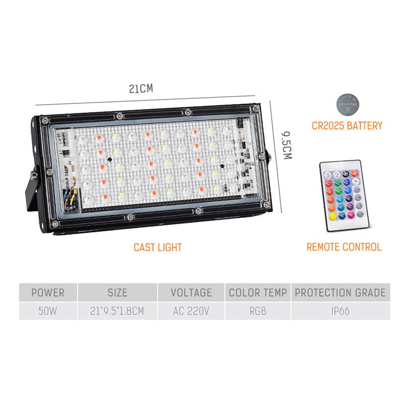 LAMPU SOROT 50W RGB MODEL TIPIS IP65 / LAMPU TEMBAK TIPIS 50 WATT RGB