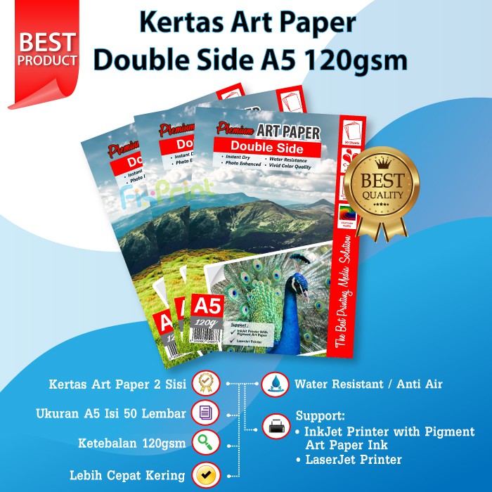 50 pcs Kertas Art Paper A5 120gsm 120 gsm Print Foto Photo Double Side