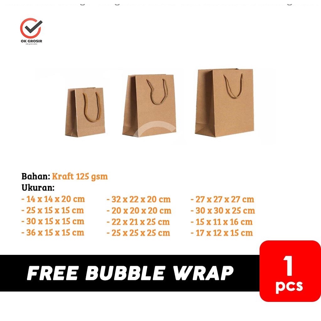 

Paperbag Coklat Polos Kode PB Ada Tali / Tas Belanja (1 lbr)