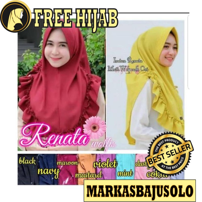 HIJAB RENATA WOLFIS INSTAN / JILBAB KHIMAR INSTAN / JILBAB SYARI SEGI EMPAT SAUDIA VOAL UMAMA SERUT