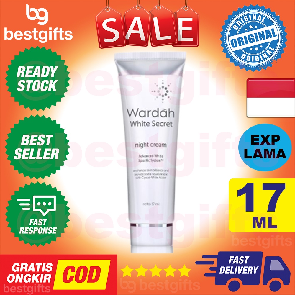 WARDAH WHITE SECRET NIGHT CREAM KRIM MALAM MENCERAHKAN MELEMBABKAN NUTRISI KULIT MUKA WAJAH 17 ML