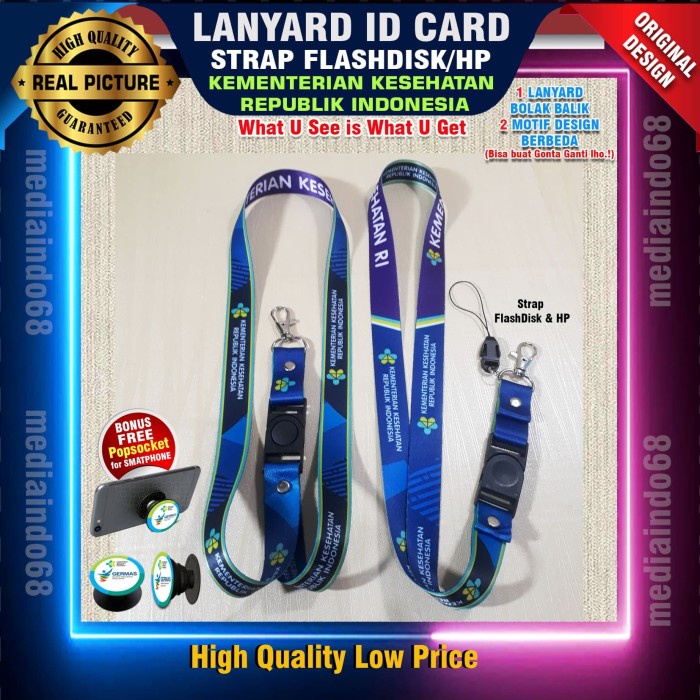 

READY KEMENKES RI Lanyard Gantungan ID Card , StrapHP, Flashdisk,Kunci TERLARIS