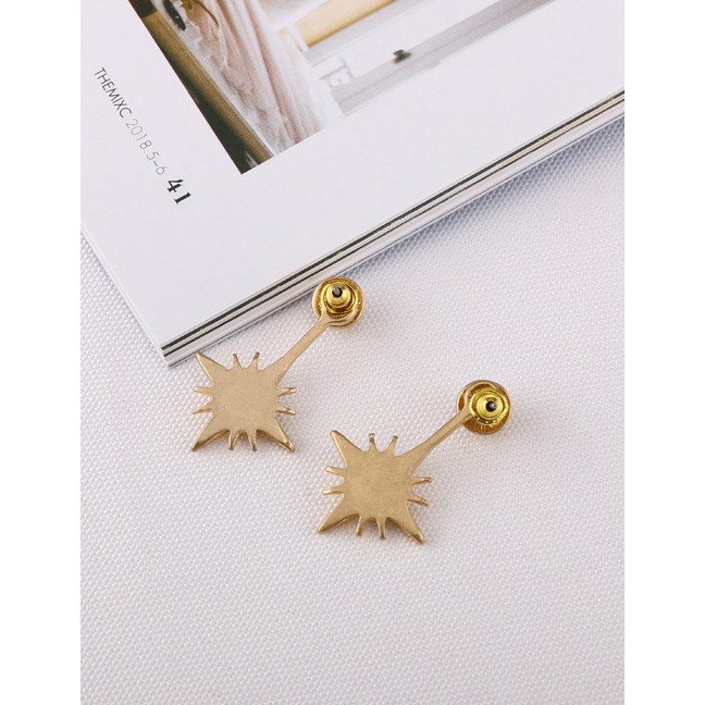 LRC Anting Tusuk Fashion Gold Double Metal Stud Earrings Before And After The Stars F69824