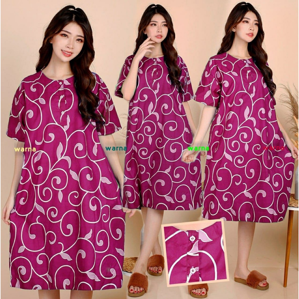 Daster JUMBO XXL Batik, Motif Acak / Campur, Leher Kancing Bumil Busui , Batik Warna-DJ Ranting Ungu