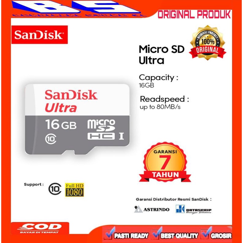 [BS] MICRO SD SANDISK ULTBS CLASS 10 100MB/S MICROSD MEMORY 16 32 64 128GB CARD CCTV