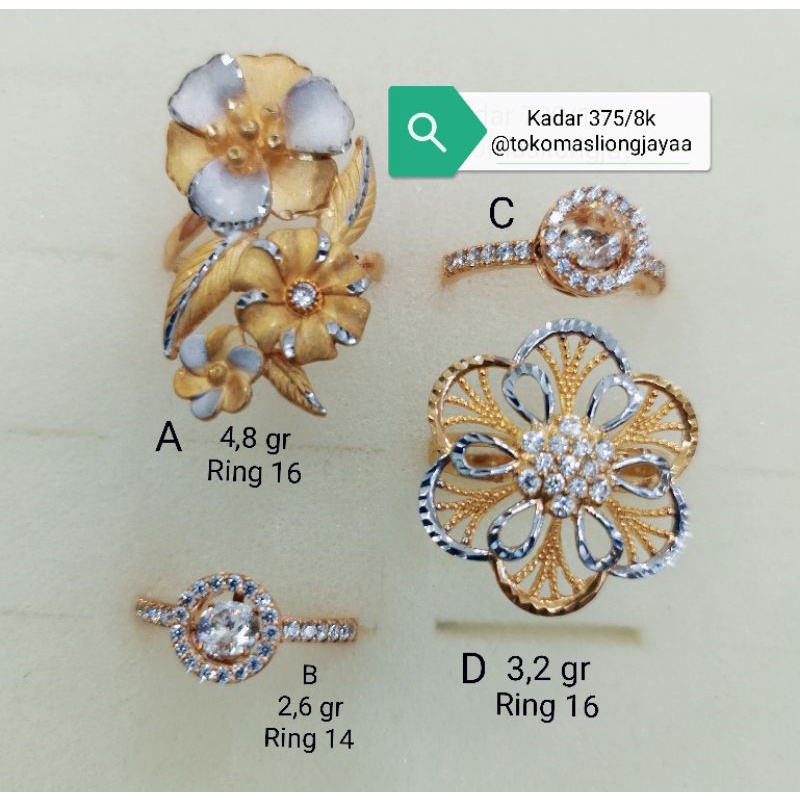 Cin-cin Bunga/ Cincin Dancing Stone Emas kadar 375/8k