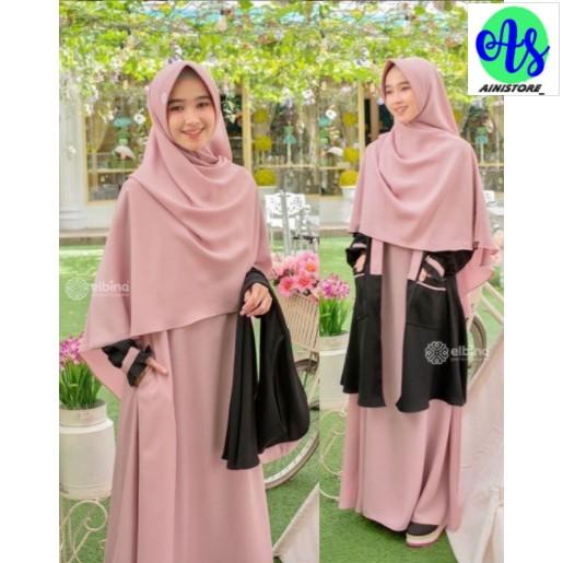 Gamis Elbina Set + Outer + Hijab | Size S M L XL | Bahan Moscrepe HQ