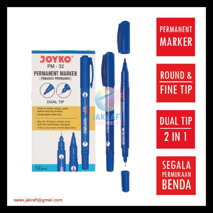 

Spidol Permanen Biru Joyko 2 In 1 Blue Permanent Marker Pm-32 Terbaik
