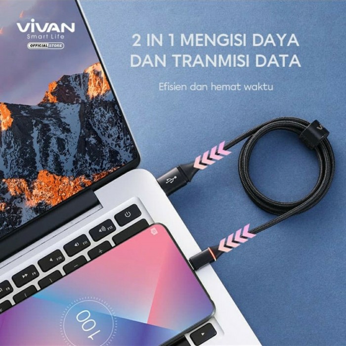 KABEL DATA MICRO USB VIVAN VDM100 LED LIGHT 100CM 2.4A QUICK CHARGE - BC