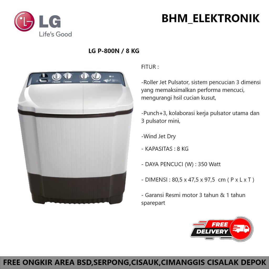 LG Mesin Cuci Twin Tub [8 KG] P8000N MESIN CUCI LG 2 TABUNG MESIN CUCI 8KG