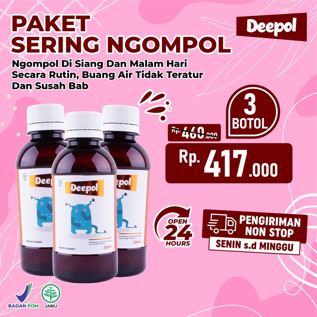 Paket Sering Ngompol 3 Botol Deepol - Madu Solusi Anak Suka Ngompol Tingkatkan Syaraf Kandung Kemih &amp; Perlancar Saluran Pencernaan Isi 200ml