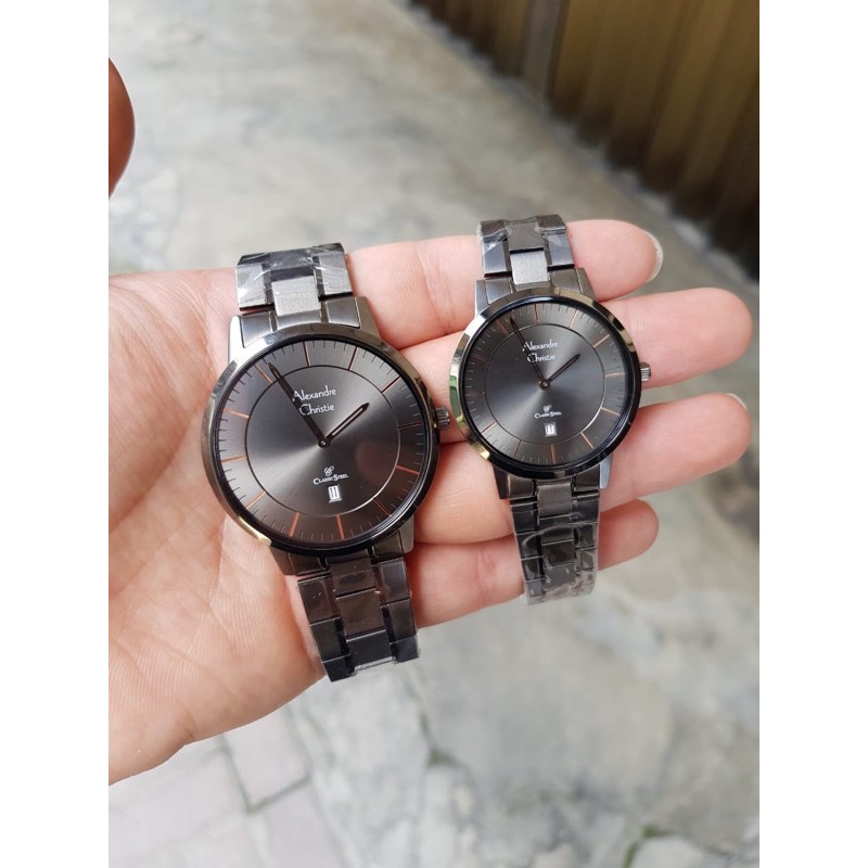 Jam Tangan Alexandre Christie Ac 8639 Original Gray Black Couple