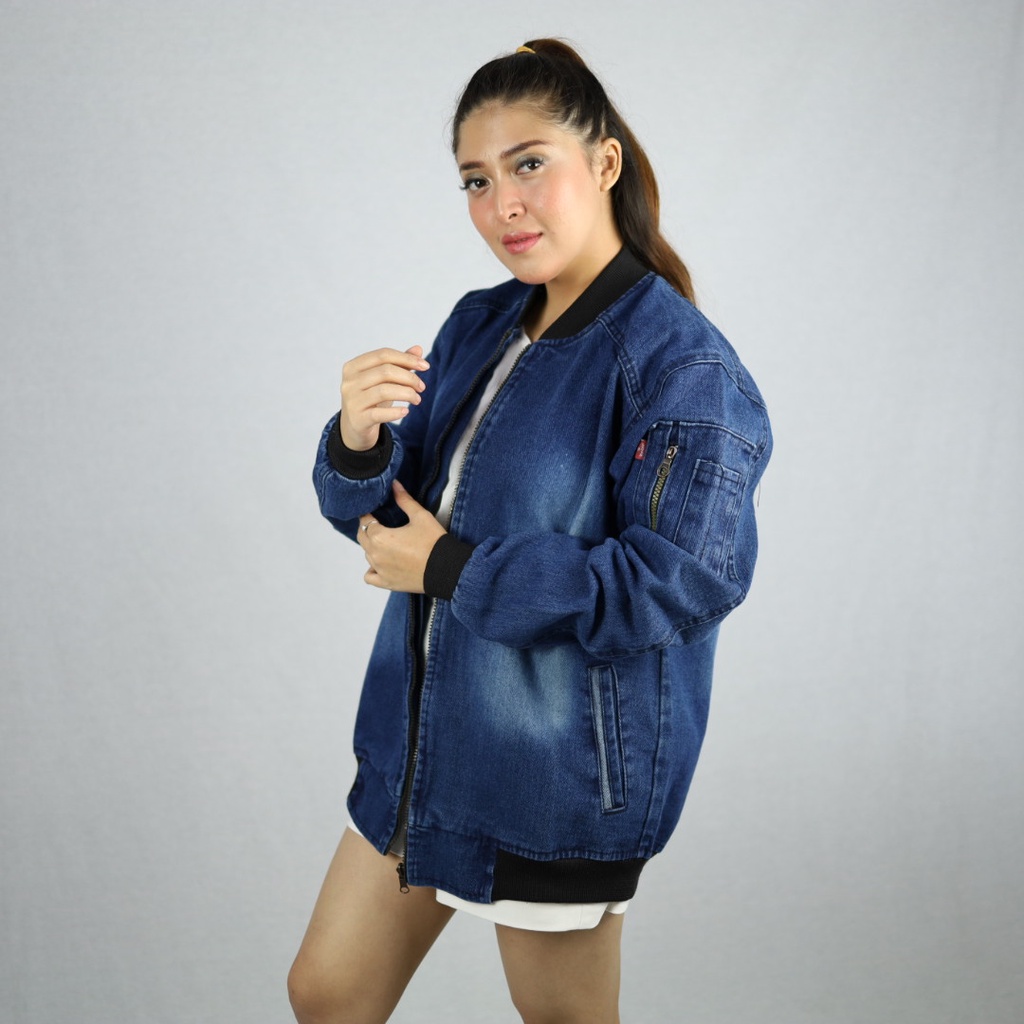 Bomber Jeans Wanita / Jaket Jeans Bomber Oversize Wanita