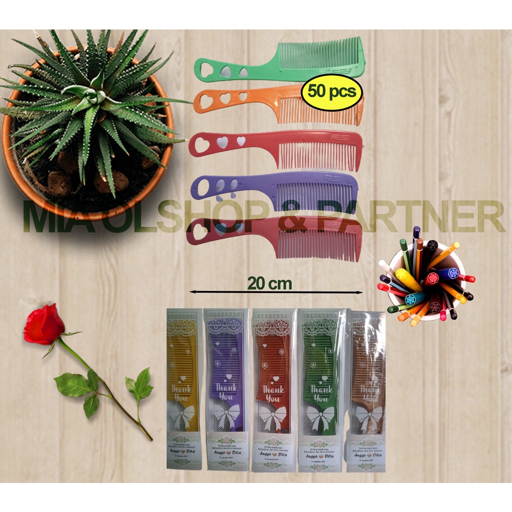 50 pcs souvenir pernikahan murah sisir Lobang 3 besar kemas mika beriikut nama