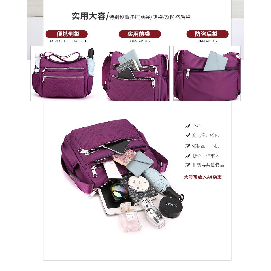 tas selempang wanita shouder bag waterproof import nylon Import Nj50