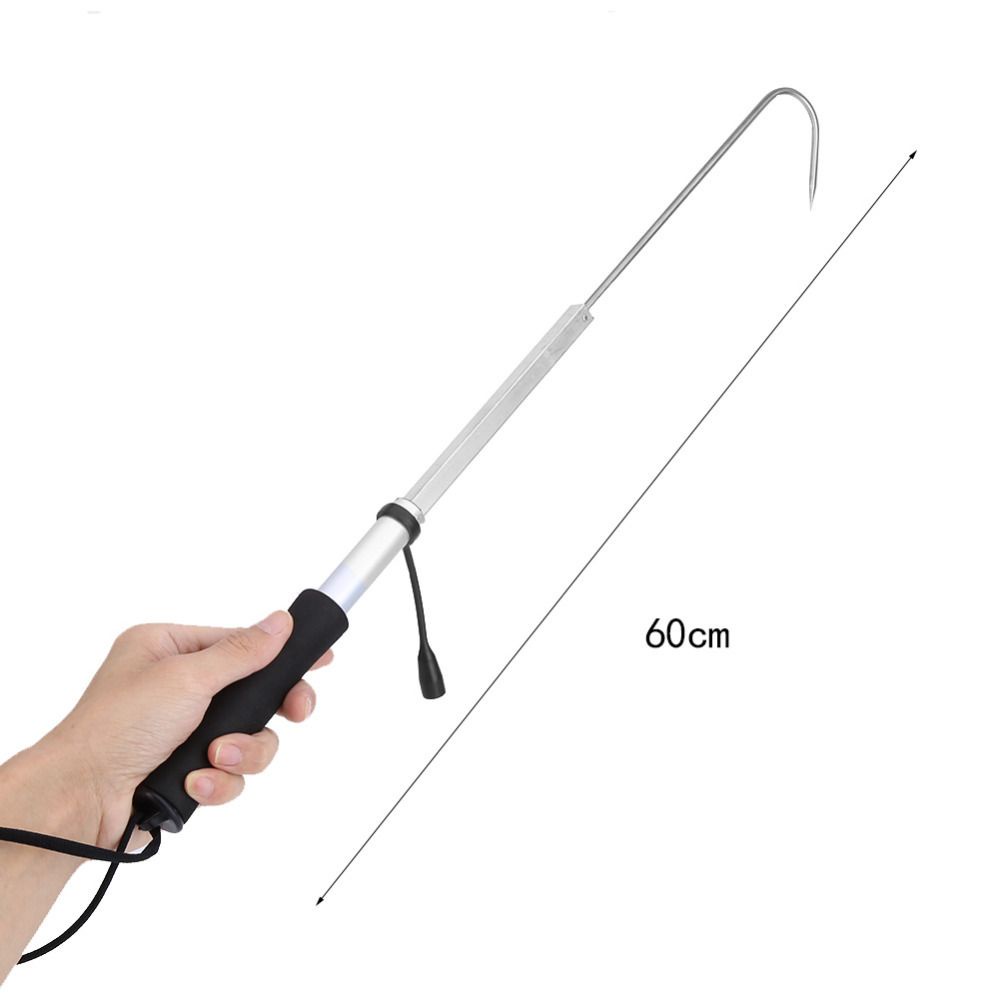 REBUY Stainless Fish Gaff Aluminum Ice Sea Fishing Spear Hook EVA Fishing Tools Telescopic Retractable Professional 60cm Tackle