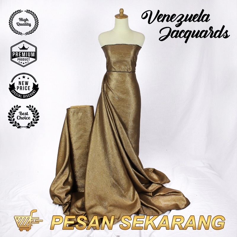 [NEW ARRIVAL] VENEZUELA JACQUARS EXCLUSIVE SHINING WEDDING DRESS BALL GOWN PER 0.5m HIGH QUALITY BAJU PESTA TERBAIK