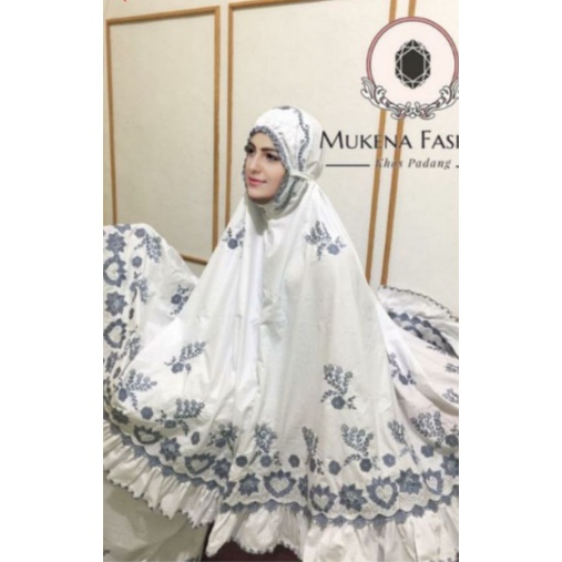 Mukena bordir Padang Bukittinggi putih abu rimpel keliling