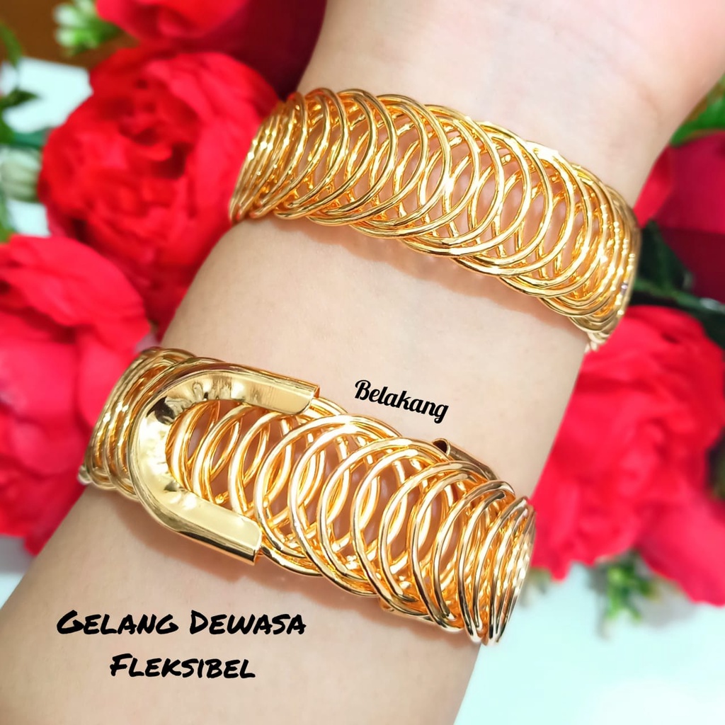 Gelang dewasa Bangkok fleksibel + cincin permata  logam emas Korea, tidak karat