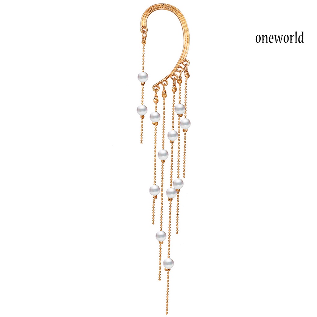 OW# Women Earring Tassel Imitation Pearl Gold Color Bohemian All Match Ear Clip for Dating