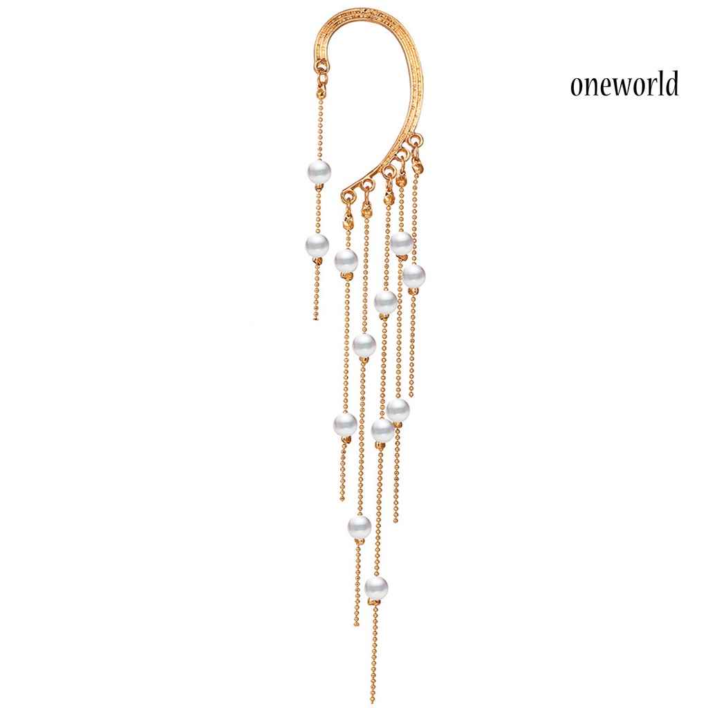 OW# Women Earring Tassel Imitation Pearl Gold Color Bohemian All Match Ear Clip for Dating