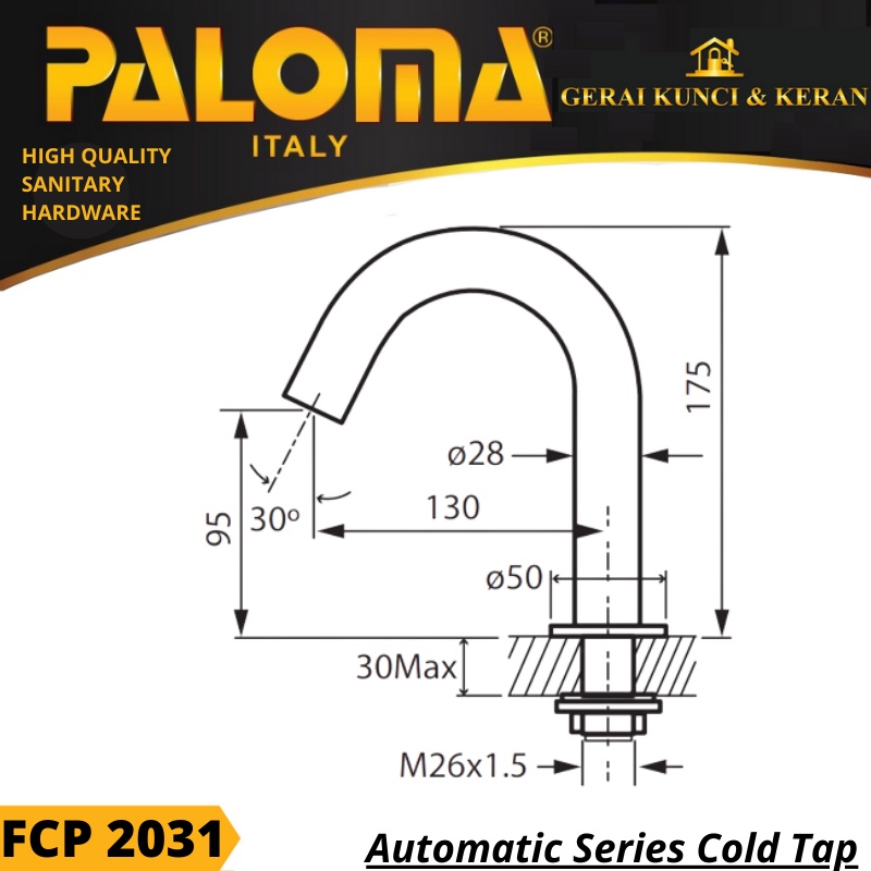 PALOMA FCP 2031 KERAN AIR DINGIN SENSOR OTOMATIS WASTAFEL CUCI TANGAN