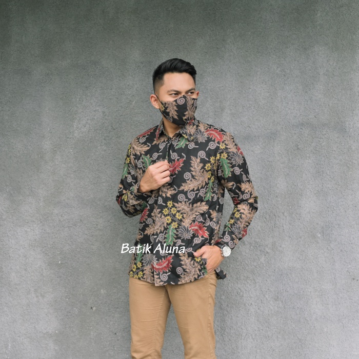 Baju Batik Pria Premium Lengan Panjang Modern Full Furing Slimfit Batik Solo Katun Prima Hem Batik Aluna Reguler atasan slim fit modern jumbo cowok bahan katun terbaru mewah dewasa mens dewasa jumbo kekinian Pria Lengan Panjang PL 109