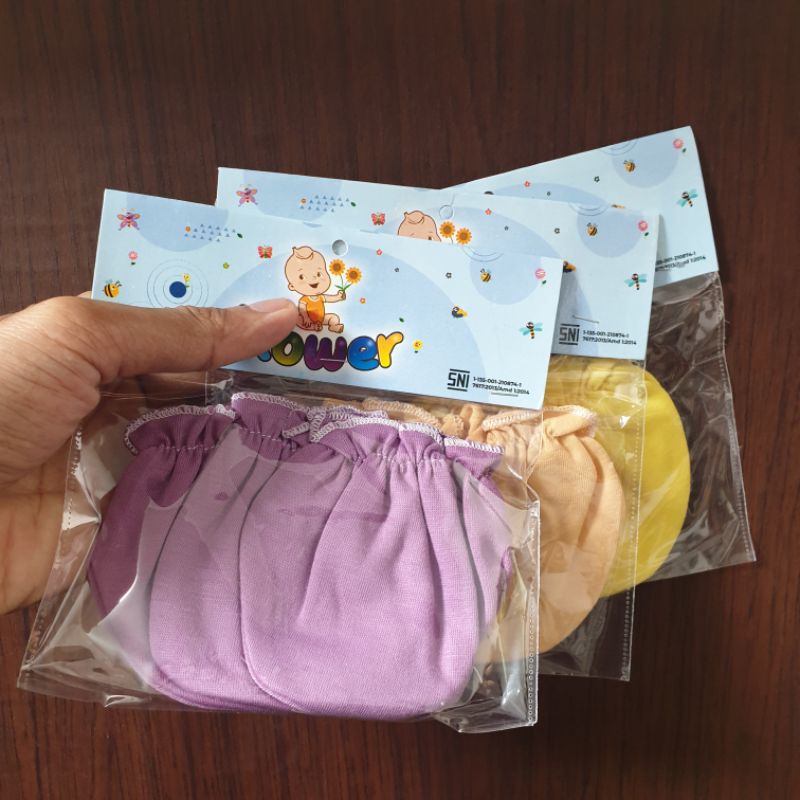 Sarung Tangan Set + Kaki Flower Cart's Newborn 0-3 SNI Bulan Sarung Tangan Bayi Model Kerut (STK FC)