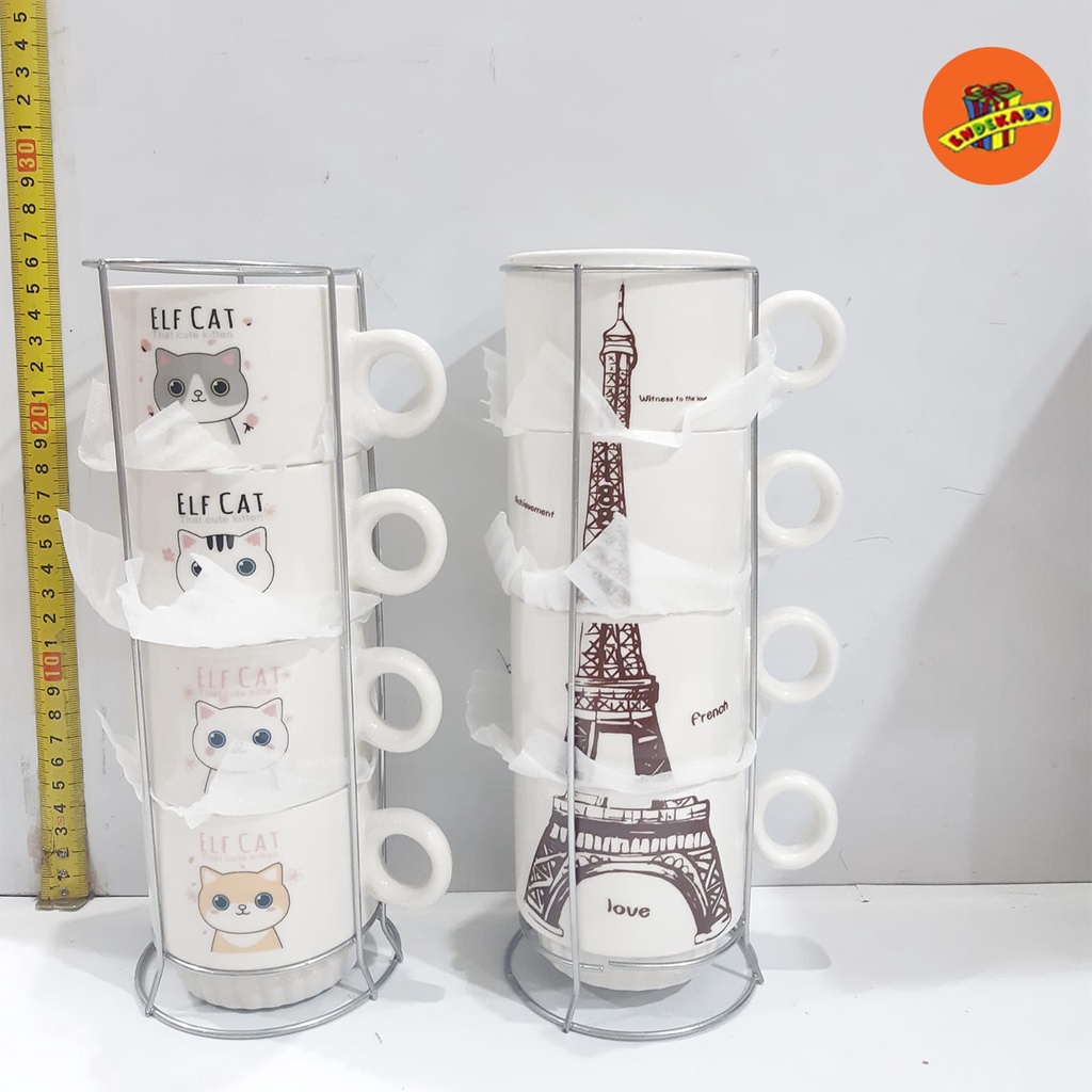 MUG KERAMIK 4 SUSUN 1721 - Cangkir susun 4